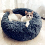 Round Plush Cat Bed House Soft Long Plush Cat Bed Round Pet Dog Bed For Small Dogs Cats Nest Winter Warm Sleeping Bed Puppy Mat - starlife2000