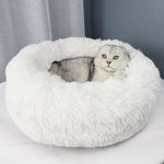 Round Plush Cat Bed House Soft Long Plush Cat Bed Round Pet Dog Bed For Small Dogs Cats Nest Winter Warm Sleeping Bed Puppy Mat - starlife2000