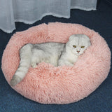 Round Plush Cat Bed House Soft Long Plush Cat Bed Round Pet Dog Bed For Small Dogs Cats Nest Winter Warm Sleeping Bed Puppy Mat - starlife2000